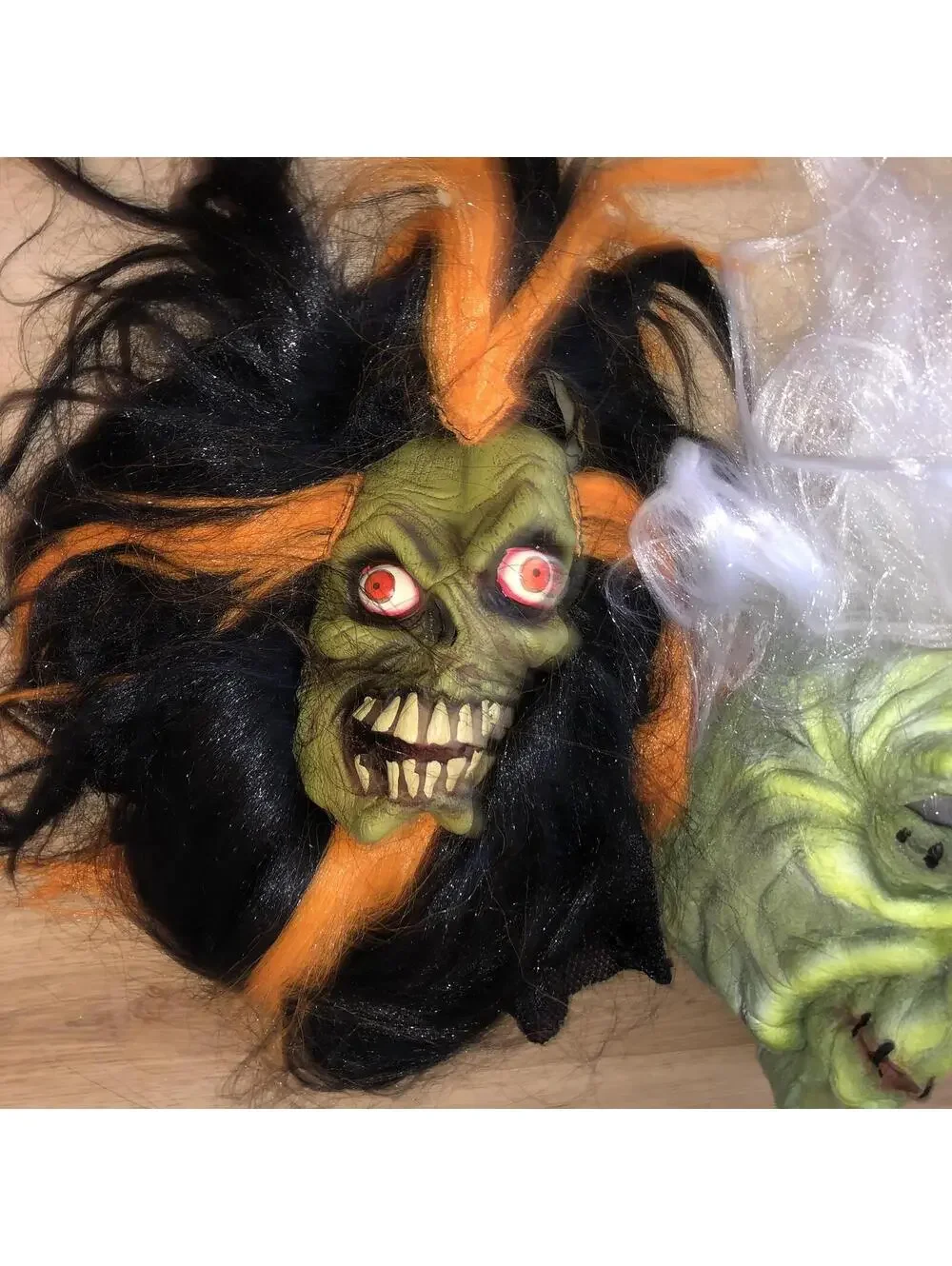 VINTAGE PAPER MAGIC GROUP HALLOWEEN MASK LOT (2) SHRUNKEN HEAD WITCH DOCTOR